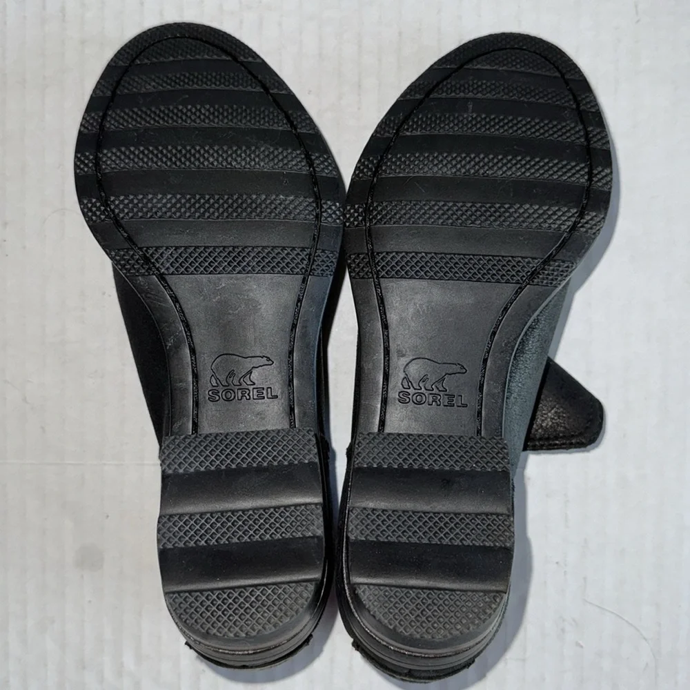 Sorel Lolla Black Leather Cut Out Ankle Booties